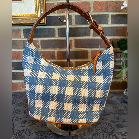 Dooney and Bourke Vintage Blue and off white checkerboard mini bucket bag - Picture 2 of 13